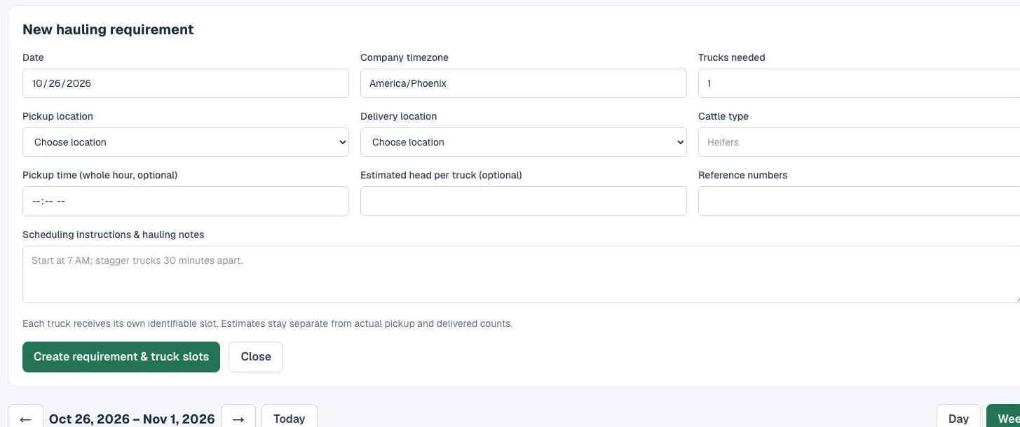 Create a hauling requirement: example HerdHaul workflow